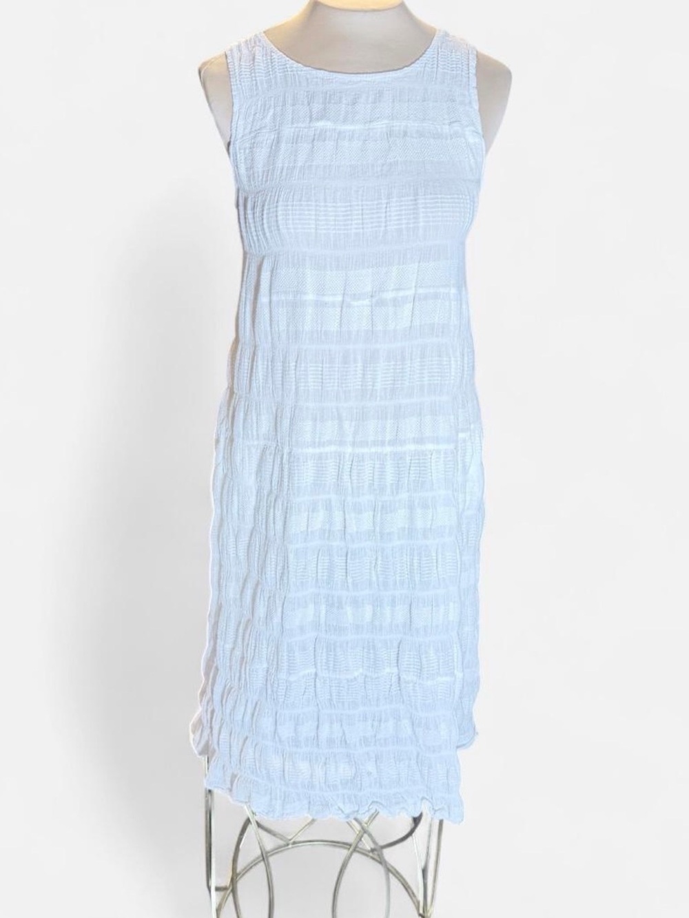 Max Studio Bright White Cotton Textured Sleeveless Dress
